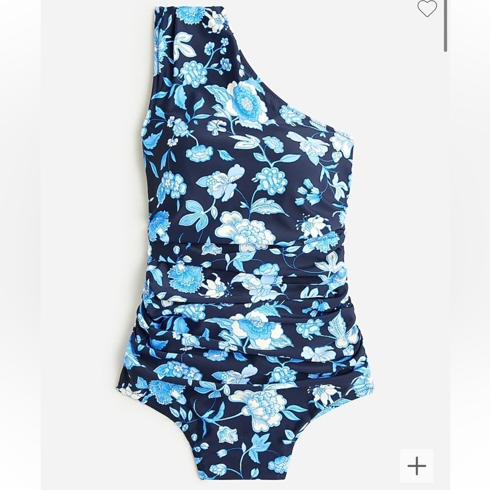 J. Crew Ruched One Shoulder One Piece in Midnight Blue Floral Size 24 BNWT